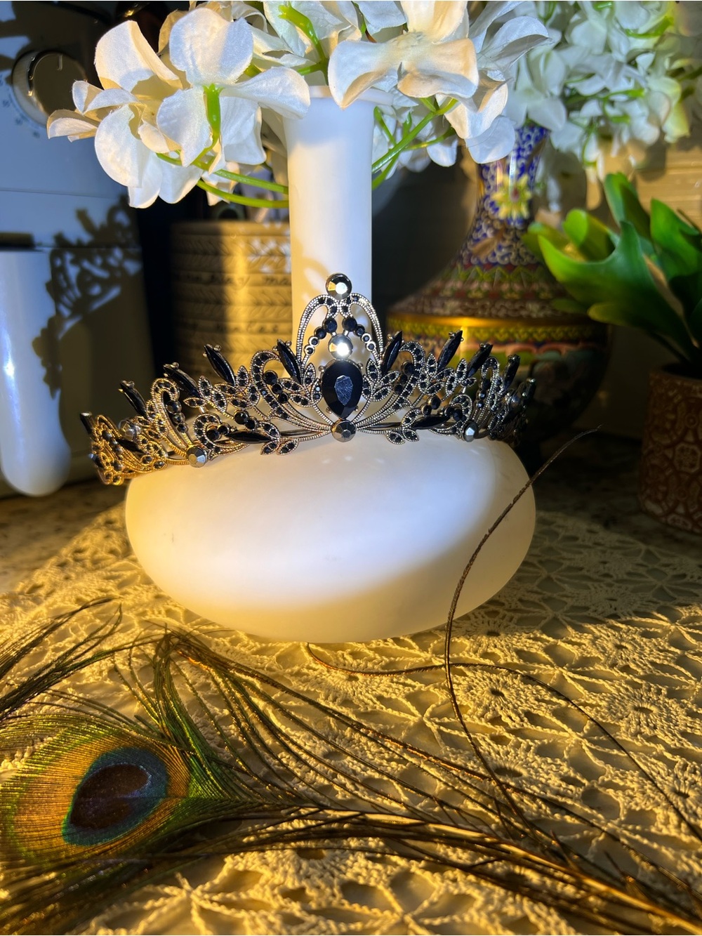 Black Crystal Tiara Crown - like new! Never worn!